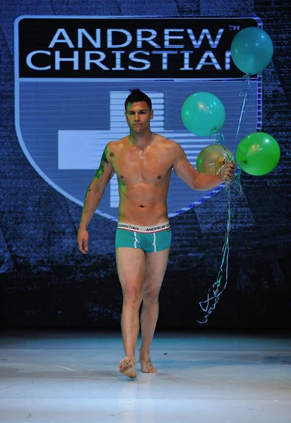 Los Angeles - March 12: A male model walks the runway at the Andrew Christian Fall Winter 2013 fashion show during Project Ethos Fashion event at club Avalon on March 12, 2013 in Los Angeles, CA — Stock Photo, Image