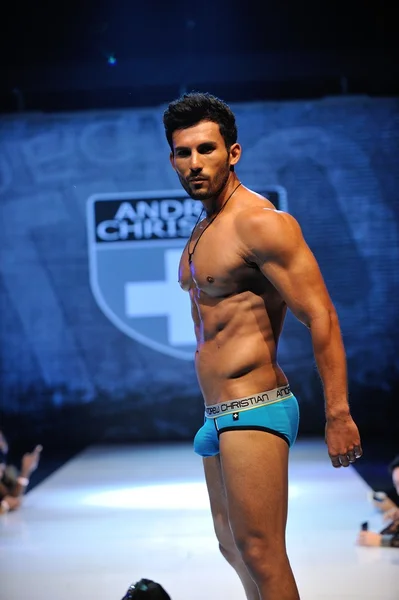 Los Angeles - March 12: A male model walks the runway at the Andrew Christian Fall Winter 2013 fashion show during Project Ethos Fashion event at club Avalon on March 12, 2013 in Los Angeles, CA — Stock Photo, Image