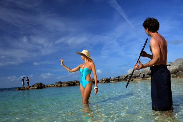 Swimsuit model at location shoot — Stock Photo, Image