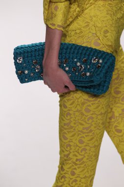 Model walks runway wearing Giada Curti