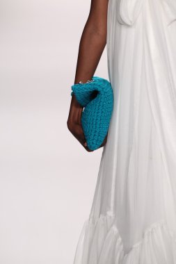 Model walks runway wearing Giada Curti