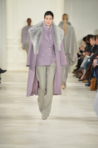 Model walks runway at Ralph Lauren show