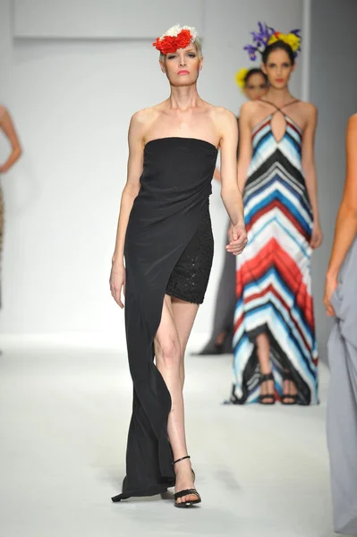 Model walks runway at Consort 62 show — Stock Photo, Image