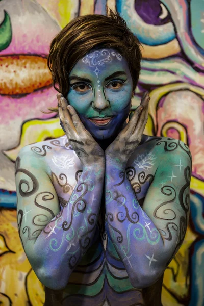 Nude artists during first official Body Painting Event — Stock Photo, Image