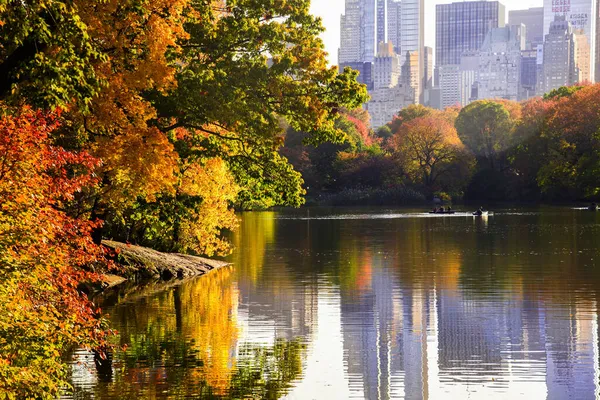 纽约市中央公园令人叹为观止的秋天五彩缤纷的树木和池塘 — 图库照片