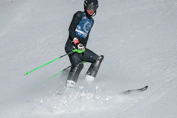 Vermont December Young Skiers Mount Mansfield Academy Practising Spruce Peak — стокове фото