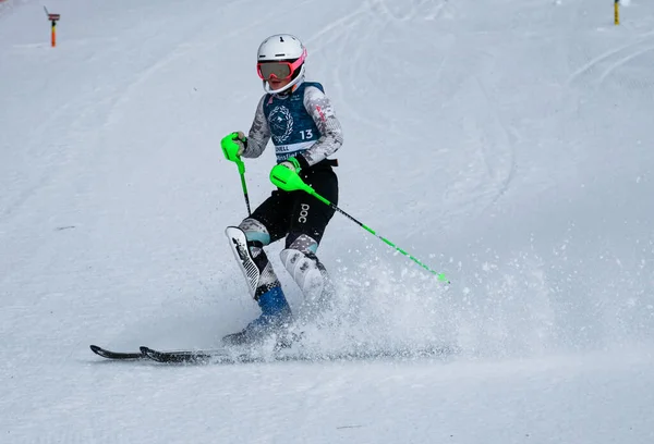 Vermont December Young Skiers Mount Mansfield Academy Practising Spruce Peak — 스톡 사진