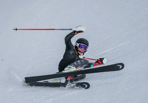 Vermont December Young Skiers Mount Mansfield Academy Practising Spruce Peak — 스톡 사진