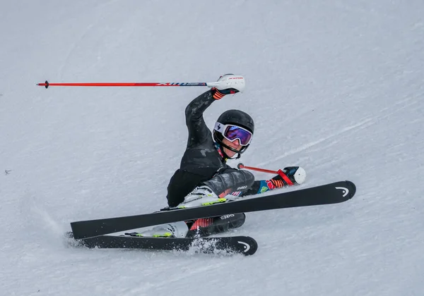 Vermont December Young Skiers Mount Mansfield Academy Practising Spruce Peak — стокове фото