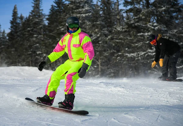 Snowboarders Enjoying Beautiful Sunny Winter Day Slopes Fresh Powder Snow — Stock Fotó