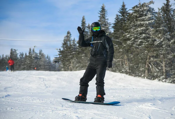 Male Snowboarder Slopes Sunny Day Stowe Mountain Resort — Stockfoto
