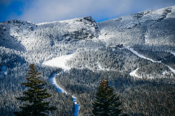 Scenic Winter Mountains Landscape Top View Ski Trails — Fotografia de Stock