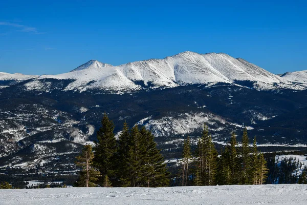 Vista Deslumbrante Para Pico Breckenridge Resort Colorado Dia Ensolarado Com — Fotografia de Stock