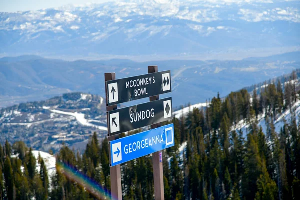 Trail Sign Park City Ski Area Utah Top View Valley — ストック写真