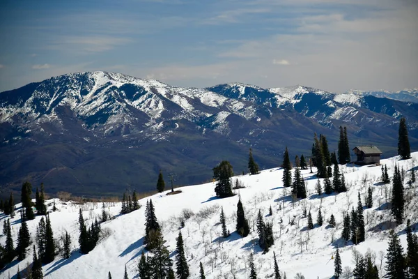 Beautiful Landscape Snowbasin Ski Resort Utah Range Mountains Peaks Covered — стокове фото