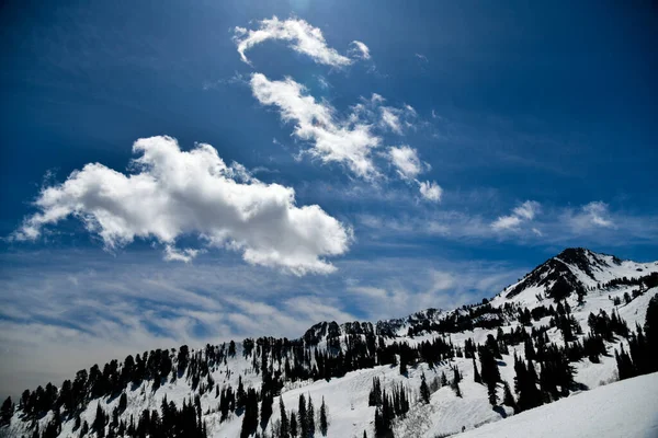 ユタ州のスノー盆地スキーリゾートでの早春の季節 晴れた日の雪の斜面 — ストック写真