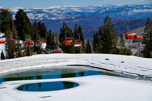 Oranžová Sedačková Lanovka Lyžařském Areálu Park City Canyons Utahu Pozdní — Stock fotografie