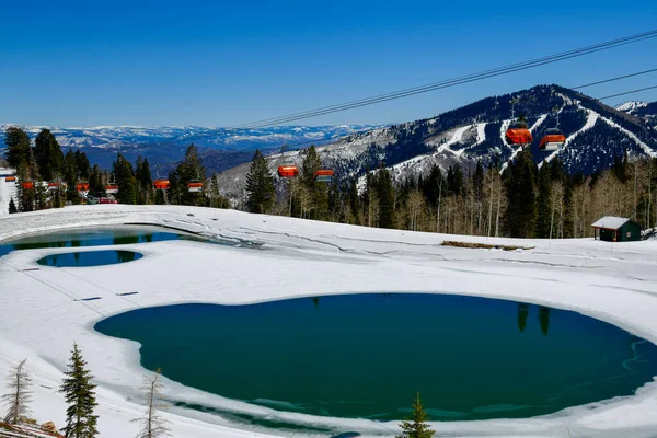 Orange Bubble Chair Lift Park City Canyons Ski Area Utah — Stockfoto