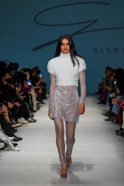 Milan Italy February Model Walks Runway Genny Fashion Show Milan — стоковое фото