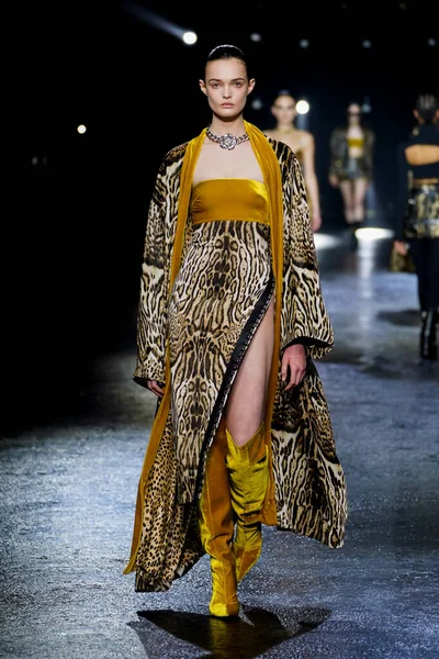 Milan Italy February Model Walks Runway Roberto Cavalli Fashion Show —  Fotos de Stock