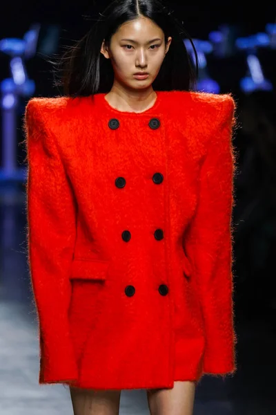 Mailand Italien Februar Ein Model Läuft Bei Der Annakiki Modenschau — Stockfoto