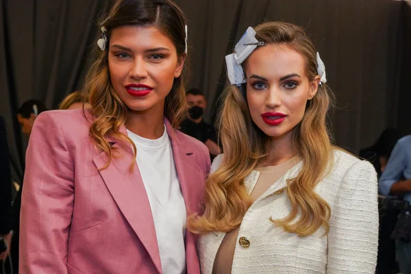 Milan Italy February Models Posing Backstage Elisabetta Franchi Fashion Show — Stock Photo, Image