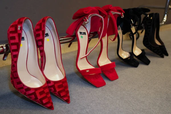 Milan Italy February Shoes Backstage Elisabetta Franchi Fashion Show Milan — Stock Photo, Image