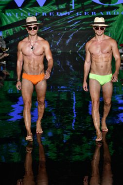 MIAMI BEACH, FLORIDA - JULY 09: A model walks the runway at the Willfredo Gerardo Show during Miami Swim Week Powered By Art Hearts Fashion at Faena Forum on July 09th, 2021 in Miami Beach, Florida.