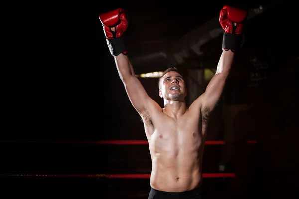 Retrato de um campeão de pugilista desfrutando de sua vitória — Fotografia de Stock