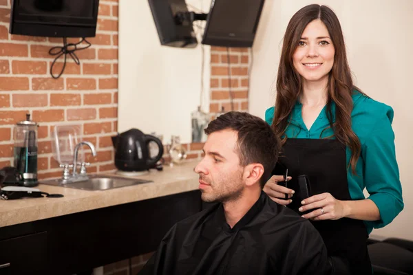 Cute hairstylist at work — Stock Photo, Image