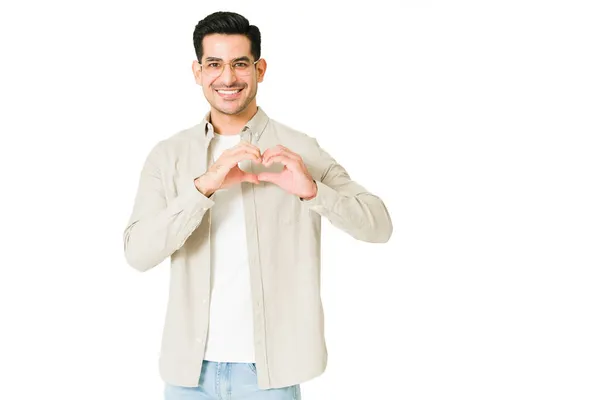 Love You All Heart Loving Young Man Making Heart Gesture — Stock Photo, Image