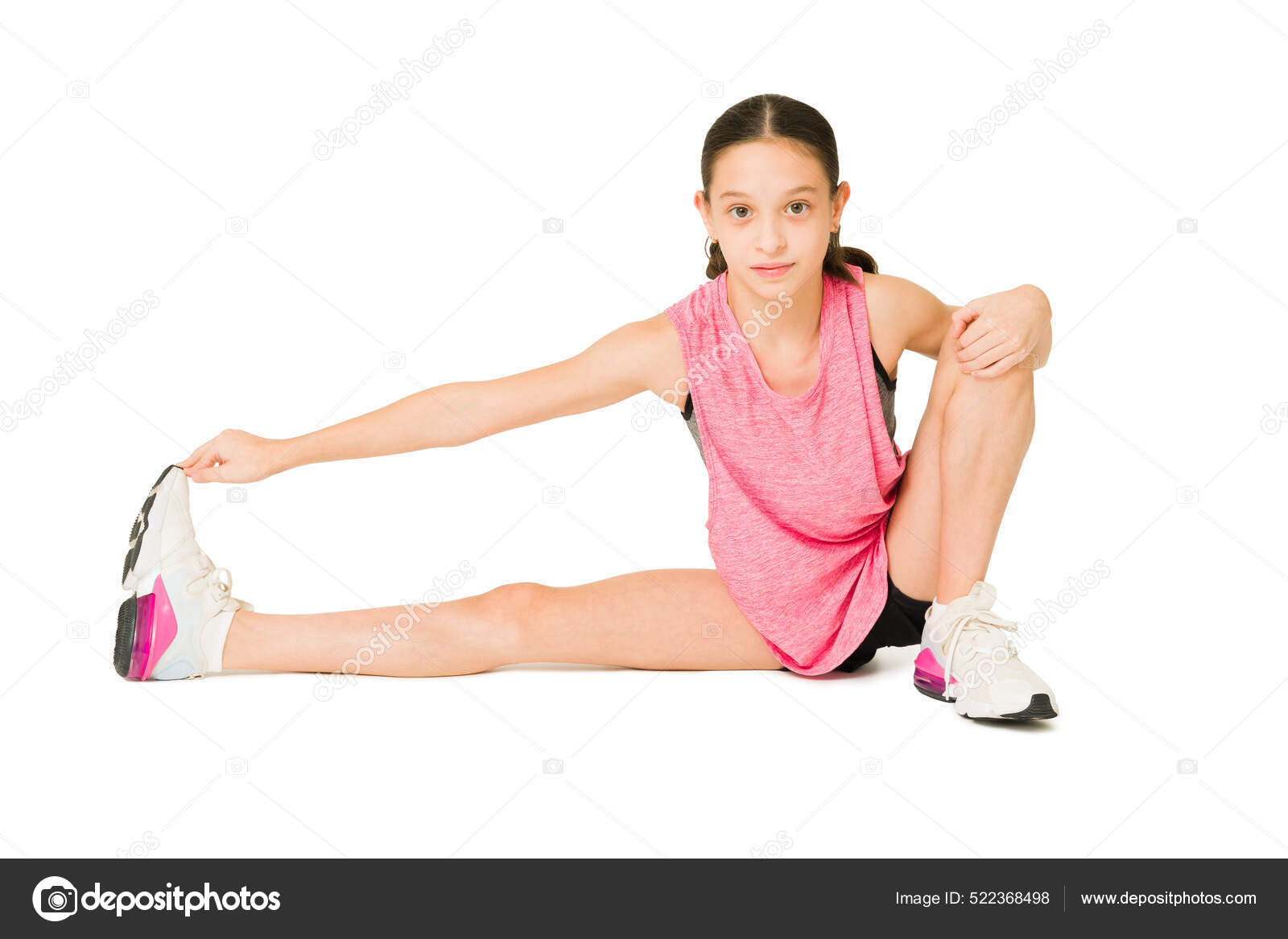 Sporty Little Girl Lot Flexibility Doing Warm Exercises Workout Stock Photo tonodiaz 522368498