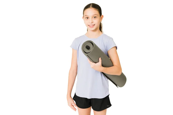 Ready Start Workout Happy Caucasian Teen Activewear Carrying Exercise Yoga — Stock Photo, Image