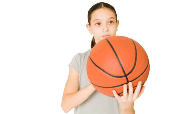 Voglio Vincere Partita Atletica Giovane Ragazza Segnando Alcuni Punti Sua — Foto Stock