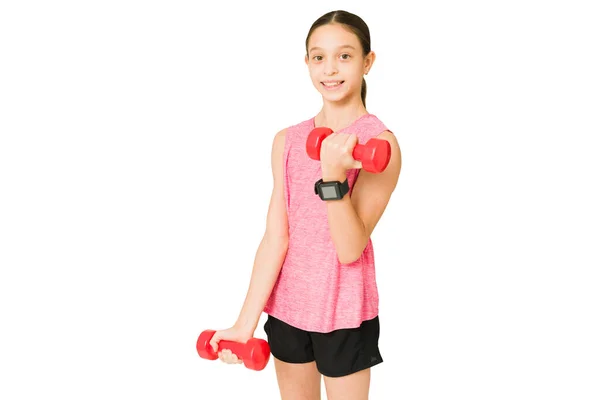 Portrait Cheerful Little Girl Feeling Happy Lot Endorphins While Working — Stock Photo, Image