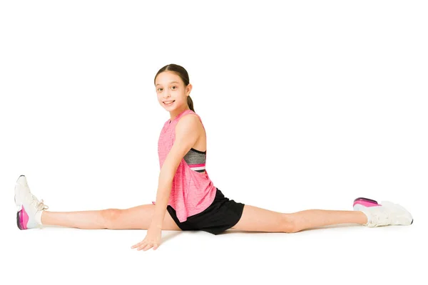 Love Gymnastics Beautiful Flexible Young Girl Doing Leg Split Athletic — Stock Photo, Image