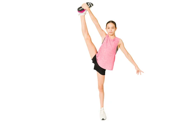 Fit Menina Caucasiana Com Muita Flexibilidade Corporal Treinamento Atlético Isolado — Fotografia de Stock