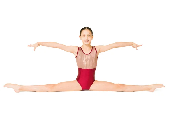 Wunderschönes Junges Mädchen Macht Einen Beinbruch Beim Training Ihrem Sportgymnastikunterricht — Stockfoto