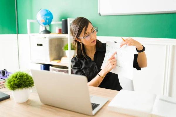 Bright Young Woman Giving Math Homework Her High School Students — Stock Photo, Image