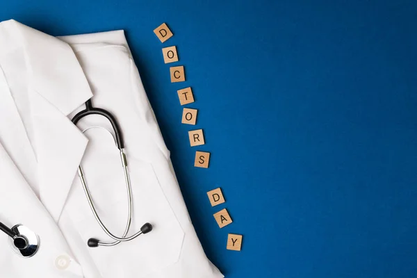 Congratulations Doctors White Lab Coat Stethoscope Doctors Day Next Copy — Stock Photo, Image