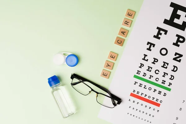 Eye Care Concept Eye Chart Sight Exam Prescription Glasses Contact — 图库照片