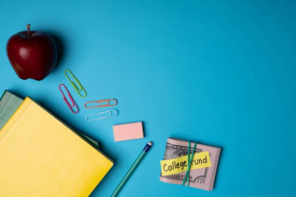 Prêt Pour Rentrée Carnets Des Étudiants Pomme Pour Déjeuner Économies — Photo