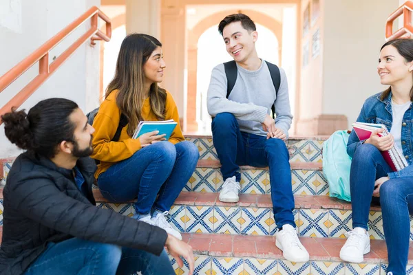 Hanging Out Friends Caucasian Young Man Talking Gossiping His College — Fotografia de Stock