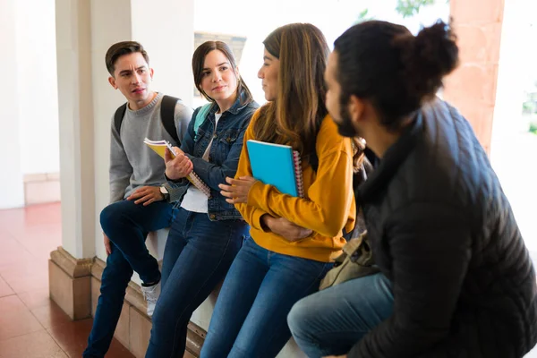 Diverse College Students Talking Studying Homework Finishing University Class — Fotografia de Stock