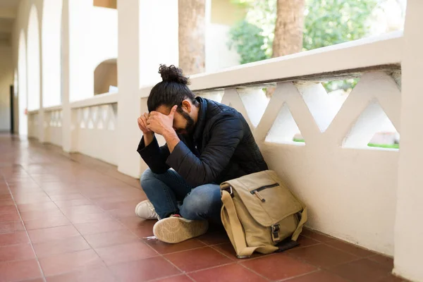 Failing Classes Sad Depressed College Student Feeling Stressed His Low — Fotografia de Stock