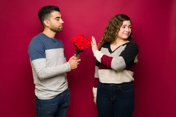 Don You Upset Attractive Young Woman Rejecting Date Young Man — Stock Photo, Image