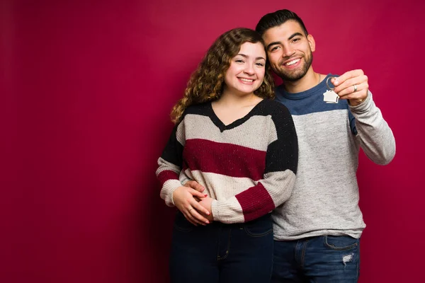 Leasing Our First Apartment Together Excited Couple Moving Buying House — Stock fotografie