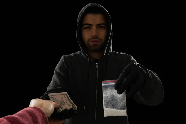 Traficante Drogas Perigoso Rua Vendendo Cocaína Viciado Recebendo Dinheiro — Fotografia de Stock