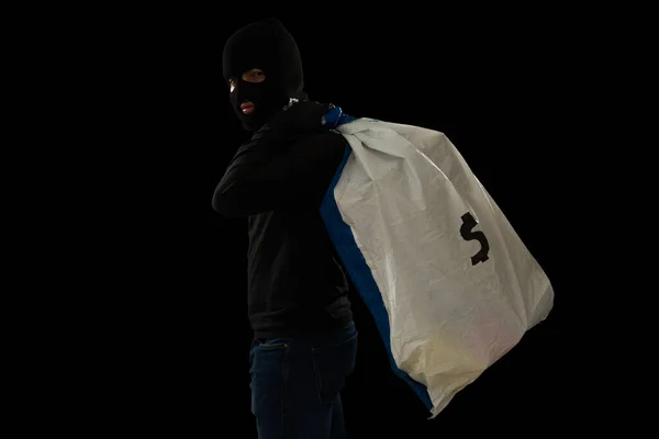 강도중에 가방을 다니는 배경에 범죄자의 — 스톡 사진