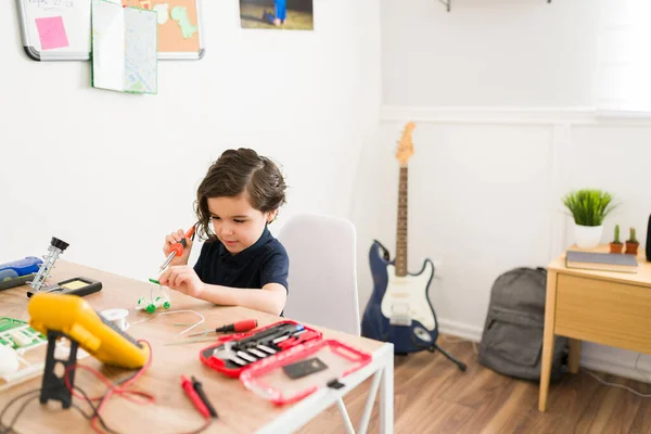 Want Scientist Grow Smart Little Boy Doing Science Project Solar — Stock Photo, Image